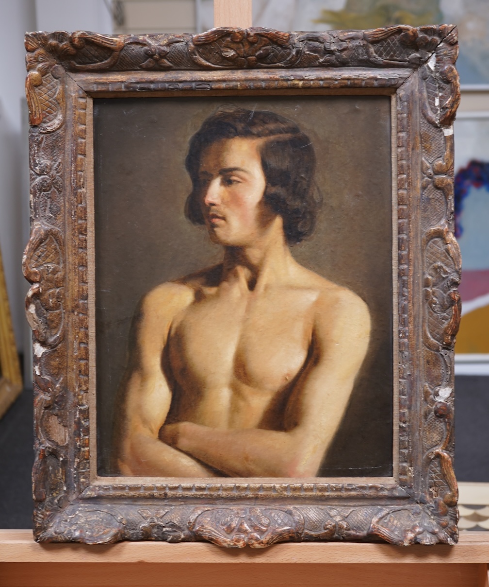 French School 19th century, Half-length study of a nude man standing